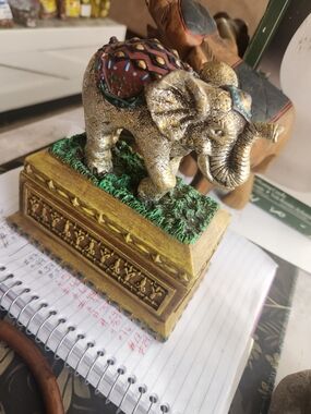 Gold Decorative Elephant Figurine with Red Saddle - Home Office Accent